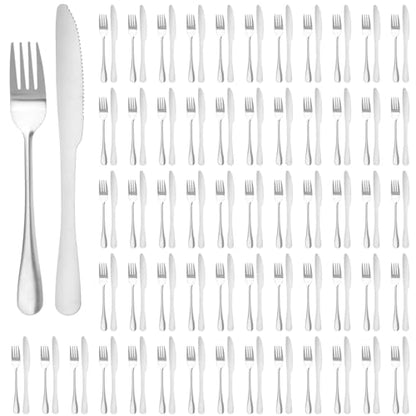 120 Pcs Silver Silverware Set, Includes 60 Forks and 60 Knives, Stainless Steel Flatware Set, Elegant and Sturdy Cutlery with Smooth Surface, Dinner Tableware for Home, Restaurant - color: 120pcs Silver