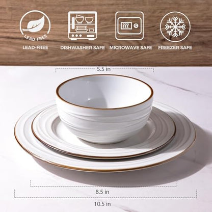 GBHOME Ceramic Dinnerware Sets of 8,24 pcs Plates and Bowls Sets Dishes - color: Pearl White-Wave, size: Service for 8 (24 pcs)
