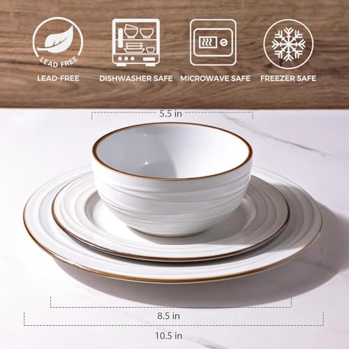 GBHOME Ceramic Dinnerware Sets of 8,24 pcs Plates and Bowls Sets Dishes - color: Pearl White-Wave, size: Service for 8 (24 pcs)