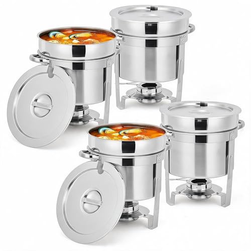 4 Pack Soup Chafing Dishes for Buffet 7QT Stainless Steel Soup Warmer Set with Lids & Fuel Holders,Round Food Warmer Pot for Catering Supplies Party - size: 7QT 4Pcs