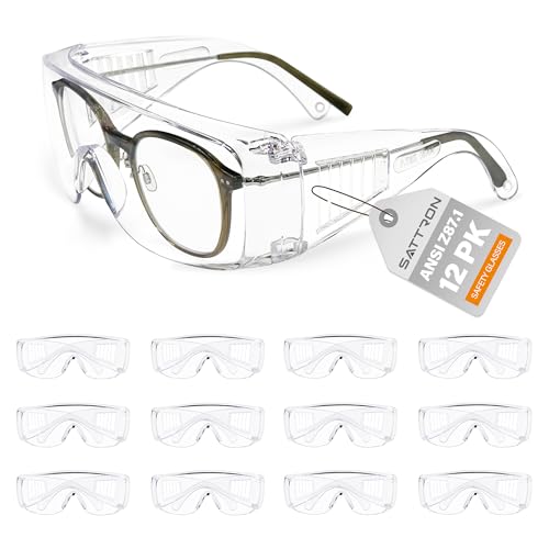 Clear Safety Glasses Over Eyeglasses 12 PACK ANSI Z87.1 Impact Resistant Wide Vision Fits Over Most Prescription Glasses Dust/Chemical Splash Proof Lightweight Protective Eyewear for Men Women - color: 12 Pack/ Clear Glasses