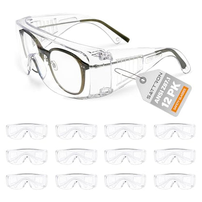 Clear Safety Glasses Over Eyeglasses 12 PACK ANSI Z87.1 Impact Resistant Wide Vision Fits Over Most Prescription Glasses Dust/Chemical Splash Proof Lightweight Protective Eyewear for Men Women - color: 12 Pack/ Clear Glasses