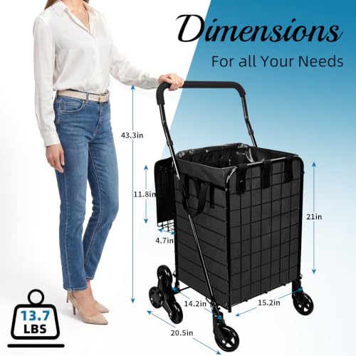 Kiffler Stair Climber Grocery Shopping Cart with Waterproof Line - color: Black+bag
