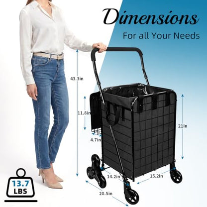 Kiffler Stair Climber Grocery Shopping Cart with Waterproof Line - color: Black+bag