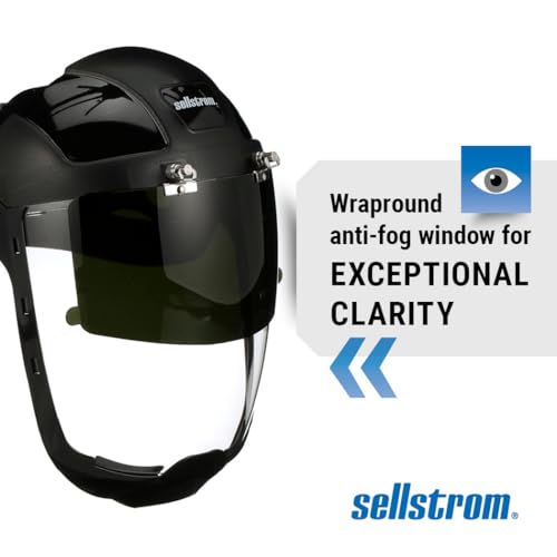 Sellstrom DP4 Face Shield - Lightweight Mask with High Impact Crown & Ratchet Headgear for Work, Grinding, Plasma/Flame Cutting - ANSI Z87.1 - Clear Anti Fog Polycarbonate Window - UV/IR Flip Up Visor - style: Shade 5 Infrared Visor W/ Chinguard