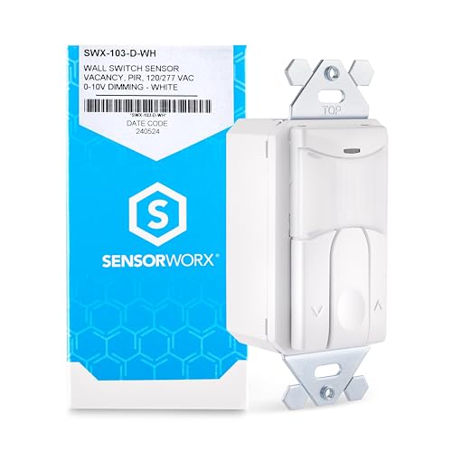 Occupancy Motion Sensor in-Wall Switch with 0-10V Dimming, SWX-103-D-WH, PIR Detection, Manual On (Vacancy Mode), 120/277V, 800W/1200W, 1-Pole, No Neutral Required, White, Made in USA - style: Vacancy
