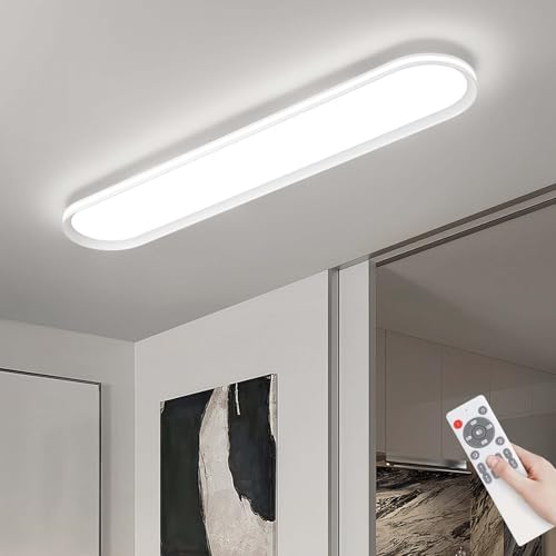 ADISUN Modern LED Ceiling Light Dimmable Linear Ceiling Light 39.4in Semi Flush Mount Long Lights with Remote Control and Side Lighting for Living Room Kitchen Dining Room - color: White-1Pack, size: 39 Inch