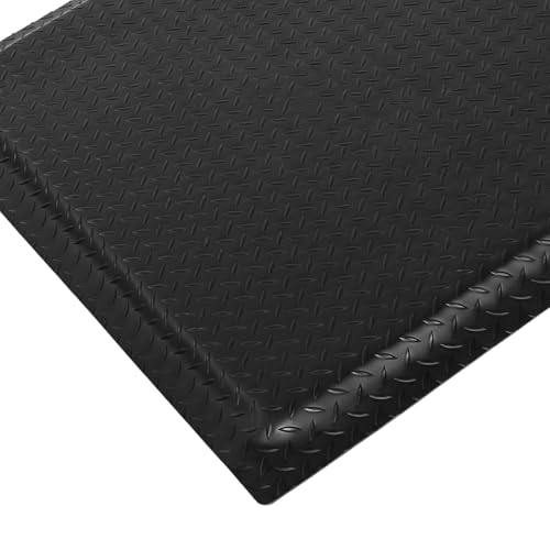 Nisorpa Anti Fatigue Mats Industrial 2' x 6' Ergonomic Standing Mat 15/16" Extra Thick Heavy Duty Commercial Diamond Plate Support Shop Floor Mat for Leg & Back Pain, Black - size: 2' x 6'