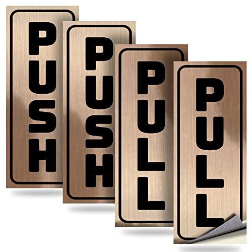 iSYFIX Push Pull Stickers Sign, 2x5 Inch, Black/Brushed Gold, 2 Pack - color: Black / Brushed Gold, size: Vertical 2x5