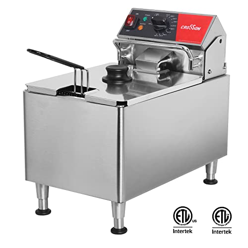 CROSSON ETL Listed 15Lbs Electric Deep Fryer with No-Assembling-Needed Solid Basket,Lid and Height Adjustable Legs for Restaurant Use,120V/1800W Commercial 8L Countertop Deep Fryer - size: 15Lbs Single Tank