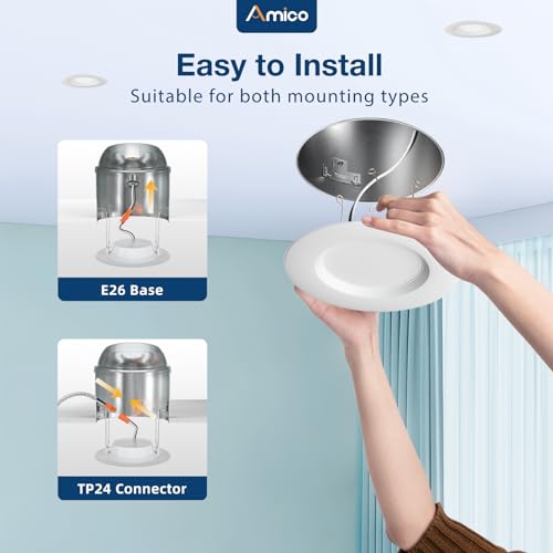 Amico 24 Pack 5/6 inch LED Recessed Lighting, Retrofit Can Lights, White - color: White, size: 6 Inch