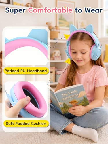 Dr.meter Cat Ear Cancelling Headphones for Kids Ear Pritection EM200 - color: Cat Blue Pink