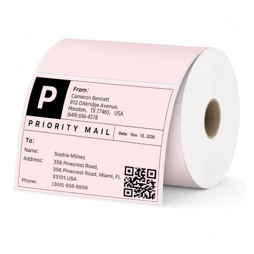 4" x 3" Thermal Labels, Pink, 500 Labels/Roll - color: Pink