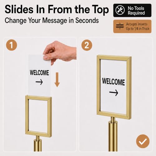CCW 7 X 11 Inch Vertical Pedestal Floor Sign Frame, Polished Brass - color: Polished Brass, size: 7 x 11 Inch Vertical