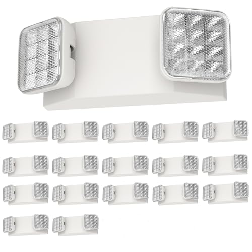 SPECTSUN 18 Pack White LED Emergency Lights with Battery Backup-UL Listed Two Head Adjustable Emergency Lighting Fixtures - 120-277V AC-Exit Sign Lights (18 Packs-U9) - size: 18 Pack