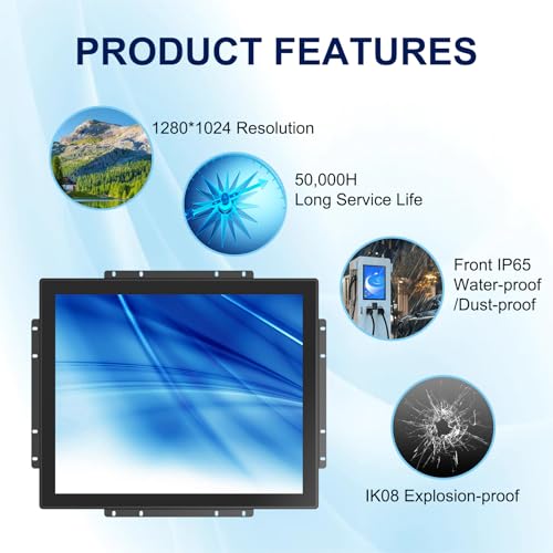 1280x1024 Industrial Touch Display, 19 Inch 10-Point Open Frame Touch Monitor, 1280x1024 Multi-Touch Screen Monitor, with HD-MI VGA Interface for Industrial Retail Commercial - size: 19.0