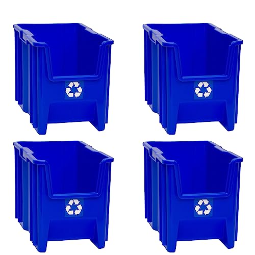 READYSPACE Commercial Industrial Heavy Duty Stackable Open-Front Recycling Bin Box Containers, 7 Gallon, 4 Pack, Blue - size: 7 Gallon, 4 Pack