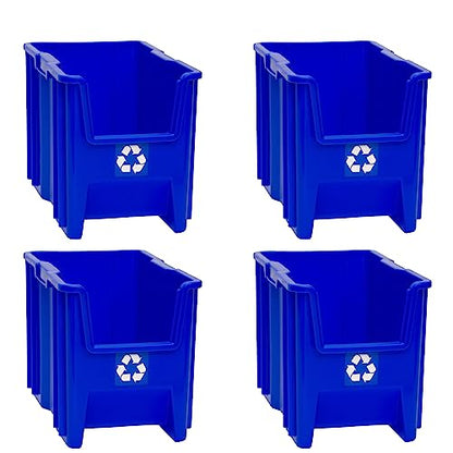 READYSPACE Commercial Industrial Heavy Duty Stackable Open-Front Recycling Bin Box Containers, 7 Gallon, 4 Pack, Blue - size: 7 Gallon, 4 Pack