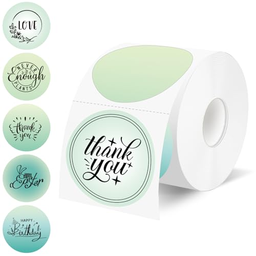 500 Labels/Roll 2" Round Gradient Green Thermal Labels, Self-Adhesive Circle Thermal Sticker for Logo, Thank You, St. Patrick's Day, Plant Shop, Assorted Colors - color: Green Gradient, size: 2 Inch