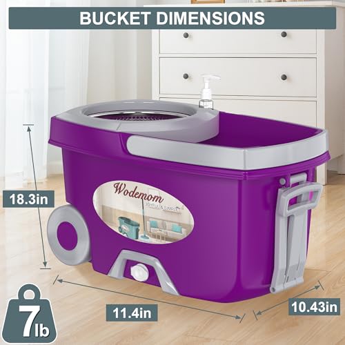 Traditional Large Spin Mop and Bucket, 2 Gal Capacity, Purple - size: Large - 6 Refills- Purple