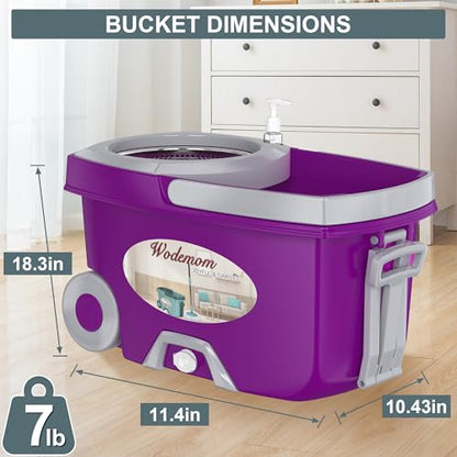 Traditional Large Spin Mop and Bucket, 2 Gal Capacity, Purple - size: Large - 6 Refills- Purple