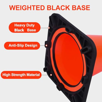 (360 Pack Pallet) BESEA 18 Inch Orange PVC Traffic Cones with Black Base, High-Visibility Reflective Parking Cones, Durable Construction Safety Cones for Roads, Worksites, and Parking Areas - size: 18"(360 cones)
