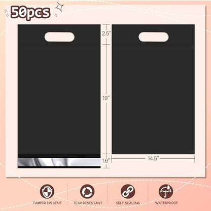 Black Poly Mailers with Handle, 14.5x19 Inch 50 Pcs - color: Black, size: 14.5x19 Inch 50 pcs