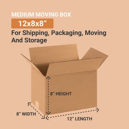 BOX USA Small Boxes Holds 65lbs, 12x8x8 25-Pk for Shipping & Packing