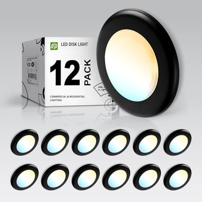 ASD 12 Pack Black LED Disk Lights 4 Inch, 5CCT Flush Mount Ceiling Light - color: Black, size: 12 Pack