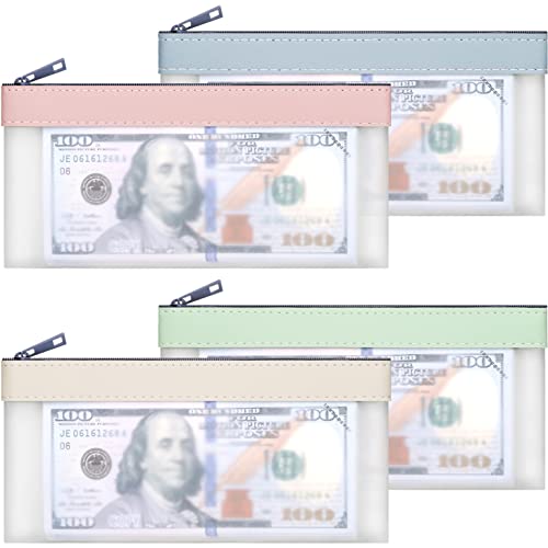 4 Pack Clear Money Envelopes for Cash Money Bag Pouch 7.6x3.7 inch - color: green, pink, blue, white