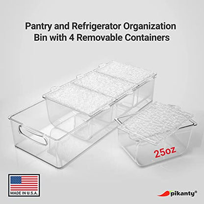 Pikanty Condiment Server Tray with 4 Removable Containers and Lids - Taco Bar, Pizza Bar, Burger Bar, Salad Toppings Organizer with Carry Handles, Dishwasher Safe, Made in USA - style: Condiment Server Large