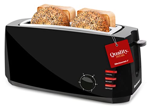 Elite Gourmet 4-Slice Long Slot Toaster, Extra-Wide Slots, 6 Toast Settings - color: Black