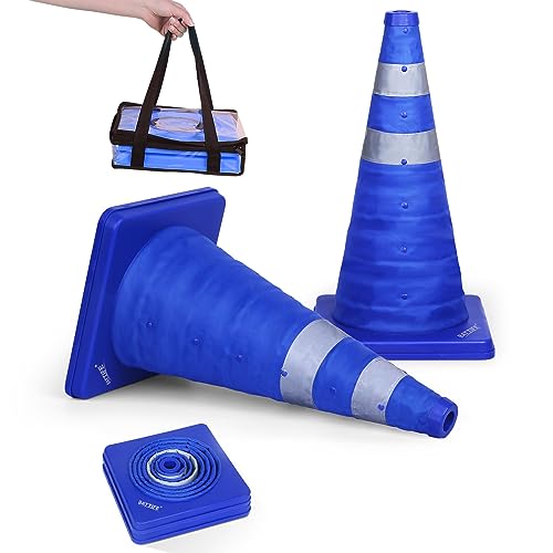 BATTIFE 2 Pack 18 Inch Collapsible Traffic Cones, Blue Safety Cones - color: Blue, size: 18inch