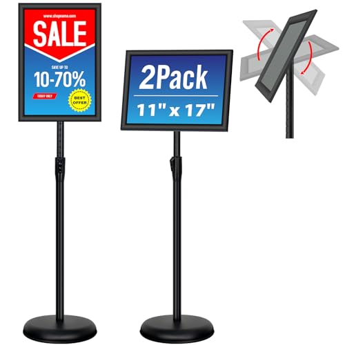 Adjustable Sign Holder Stand - 2Pack 11x17 Inch Pedestal Poster Sign Stand, Heavy Duty Floor Standing Sign Stand Aluminum Snap Open Frame for Church Business Store Sign Holder Stands (Black) - color: Black, size: 11 x 17 inches (2 Pack)