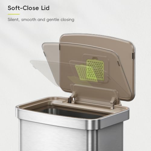 EKO Hudson Matte Stainless 50 Liter/13.2 Gallon Step Trash Can with Rear Trash Bag Storage Compartment - color: Matte Stainless, size: 50L