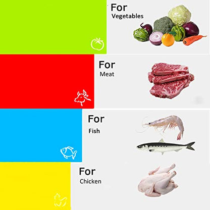 Flexible Cutting Boards Set, Cutting Board Mats for Cooking, Colored Cutting Board Set with Easy-Grip Handles, Flexible Plastic Cutting Sheet Set of 4 (1)