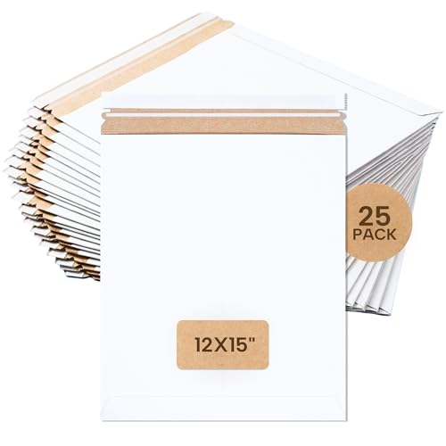BOX USA Rigid Mailers 12" x 15" (25-Pack) - Cardboard Mailer Envelopes for Photos, Artwork, Certificates - Stay Flat - size: 12" x 15" (25-Pack)