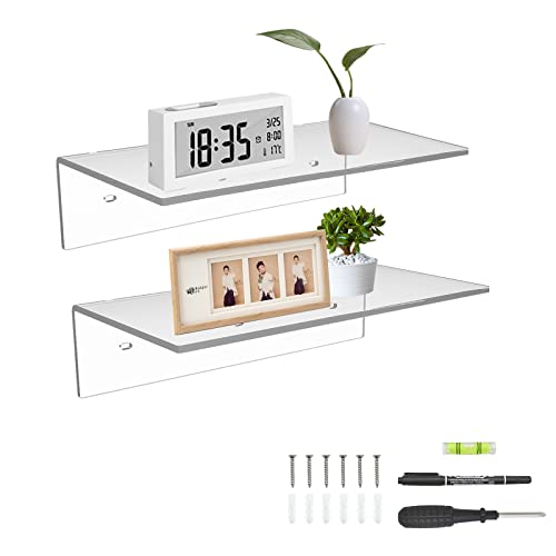 Sezanrpt 12 Inches Acrylic Wall Shelves 2 Pack, Floating Shelf for Wall Mounting, Acrylic Display Ledges for Funko Pop Figures, Home Décor, Living Room, Gaming Room, Plants(12 inch, Clear) - color: Clear, size: 12 Inch