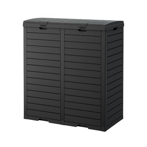 Fancyango Resin Outdoor Trash Can with Lid, 62 Gallon, Black - color: Black, size: 62 Gallon