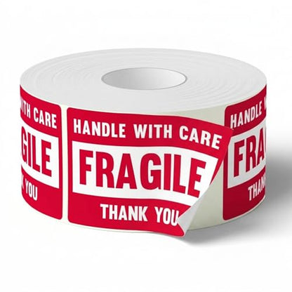 3” X 2” Fragile Handle with Care Warning Stickers, Fragile Tape for Packing and Shipping, Permanent Adhesive Labels 500 Per Roll (1 Pack)