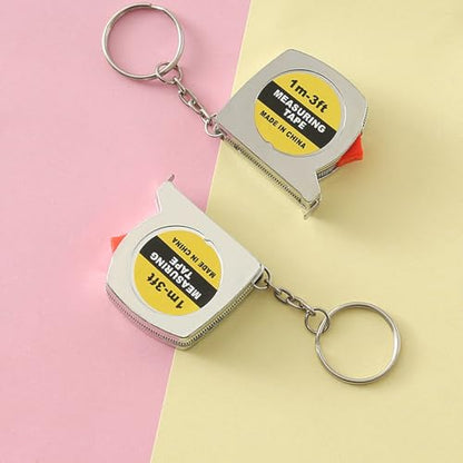 12 Pack Mini Tape Measure Keychains, 1.5 Inch Retractable Measuring Tapes with Lock, Small Functional Ruler for Party Favors, Gift Bags, Classroom Rewards, 1m/3ft