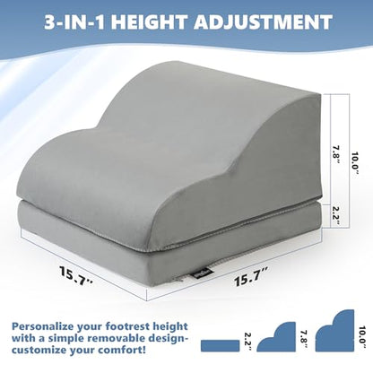 Foot Rest Under Desk for Office, Ergonomic Adjustable Footrest with Washable Cover, Soft Desk Foot Stool for Home Office, Work, Gaming, Long Sitting, Gray - color: Gray