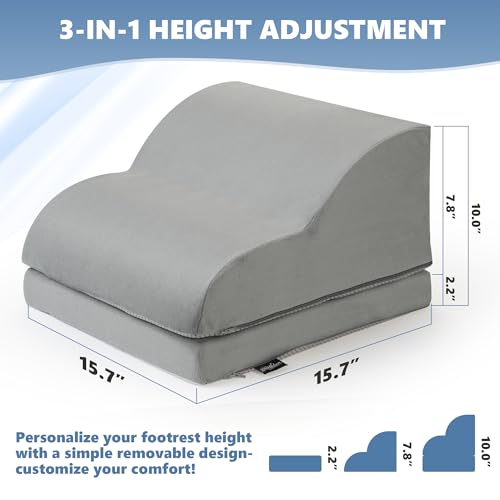 Foot Rest Under Desk for Office, Ergonomic Adjustable Footrest with Washable Cover, Soft Desk Foot Stool for Home Office, Work, Gaming, Long Sitting, Gray - color: Gray