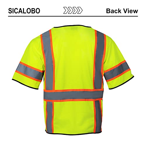 Men's High Visibility Safety Mesh Vest with 10 Pockets,Hi Vis Reflective Work Vests Zipper Front Workwear - color: Yellow, size: Large