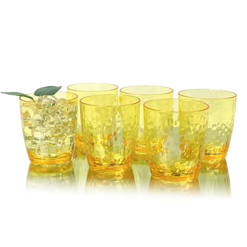 15-Ounce Plastic Tumblers (Set of 6), Reusable Plastic Mugs, BPA-Free Acrylic to Drink Mugs, Shatter Resistant, Textured Interior, Dishwasher Safe (Yellow, 15 Ounce) - color: Yellow, size: 15 Ounce