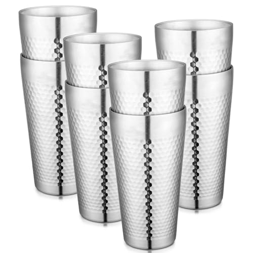 Beasea Stainless Steel Cups 19 oz, 8 Pack Large 18.6oz 550ml Stainless Steel Drinking Cups Water Tumbler Stackable Double Wall Insulated Individual Metal Pint Glasses Tin for Home Party Camping - color: Honeycomb, style: 18.6oz 8pcs
