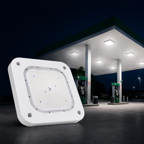 LEDMyPlace 150W LED Canopy Ceiling Light - Ultra Efficient Recessed Surface Mount Gas Station Light - High Bay Carport or Parking Garage Lamp 19500lm 5700k UL DLC Approved (150w 5700K-100-277V)