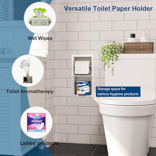 Qeke Recessed Toilet Paper Holder, Dual Rolls Tissue Toilet Holder, White - color: Matte White