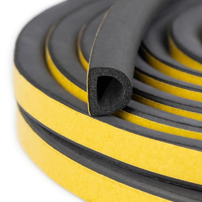 Large Gap D-Shaped Weather Stripping Door Seal, 20 FT, Black - color: Black