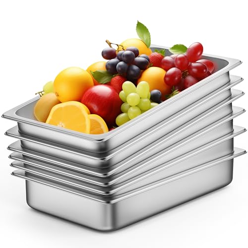6 Pack Hotel Pans Full Size 4" Deep Stainless Steel Steam Table Pan - color: 4 INCH, size: 1/1 SIZE